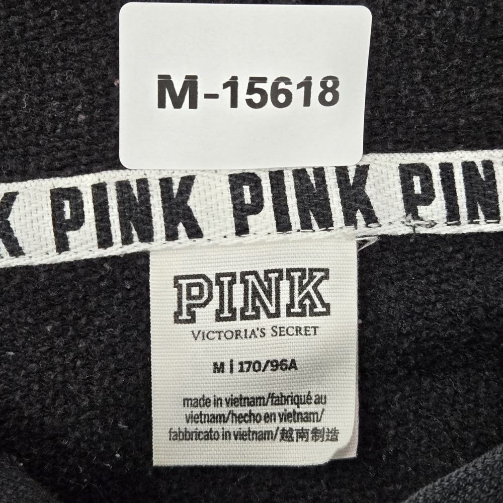Victoria's Secret PINK Women Hoodie M Black Embroidery LOVE Zipper - Picture 2 of 10